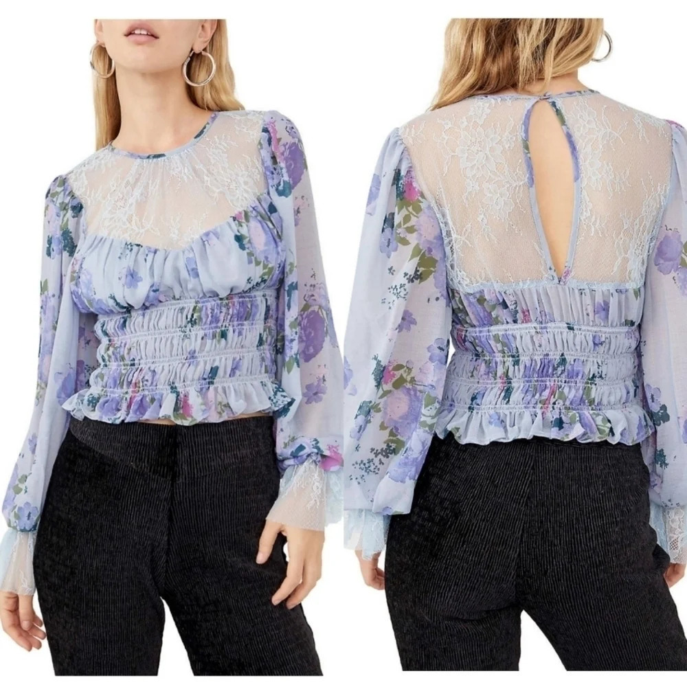 *NWT* Free People Daphne Floral Sheer Lace Top